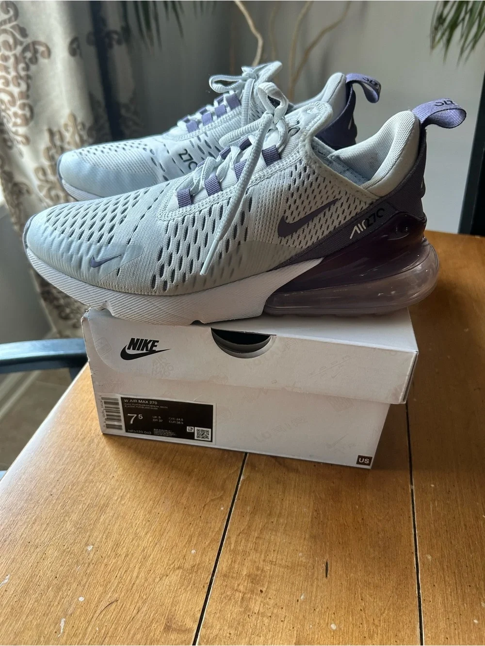 Nike Women’s Air Max 270 Sneakers - Light Gray with Purple Accents